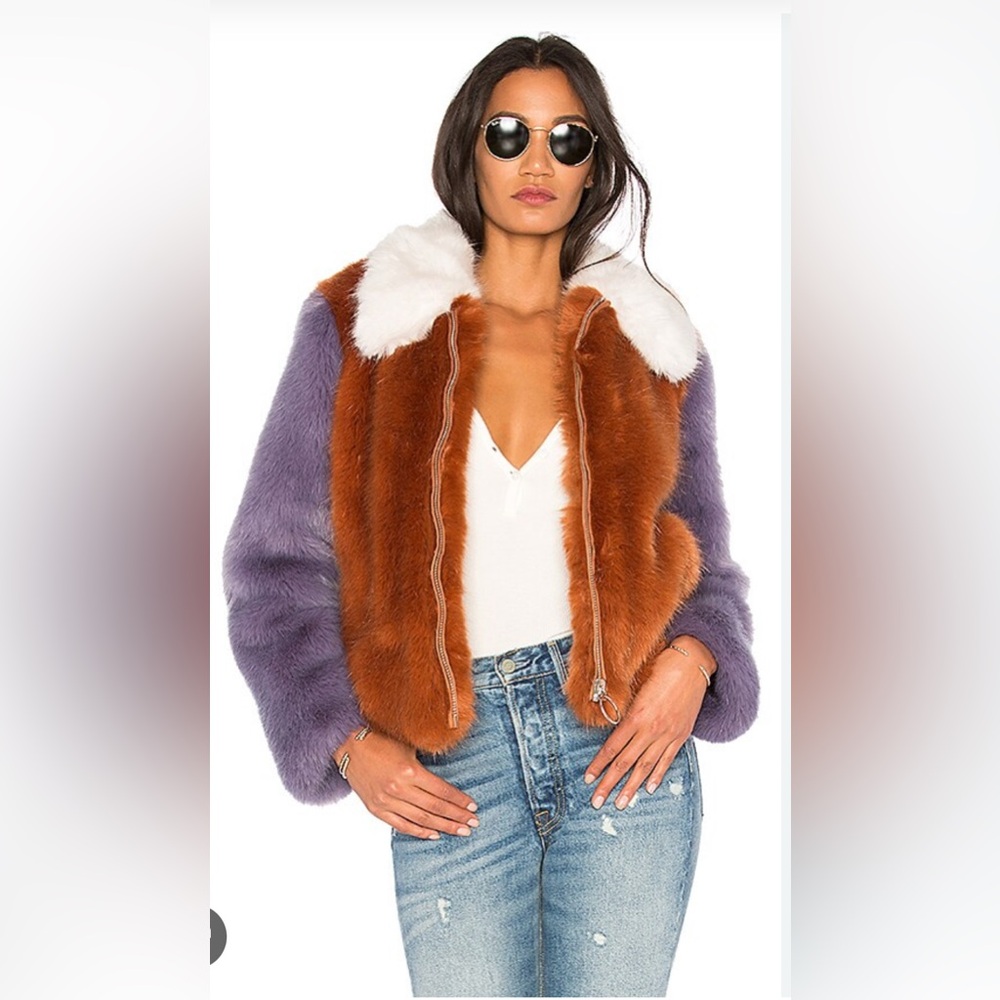 LPA Faux Fur Multicolored Jacket 413 in Rust & Lilac